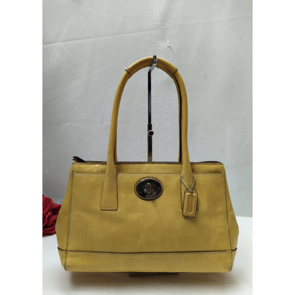 Coach Yellow Leather Turnlock Double Handles Satchel Shoulder Bag